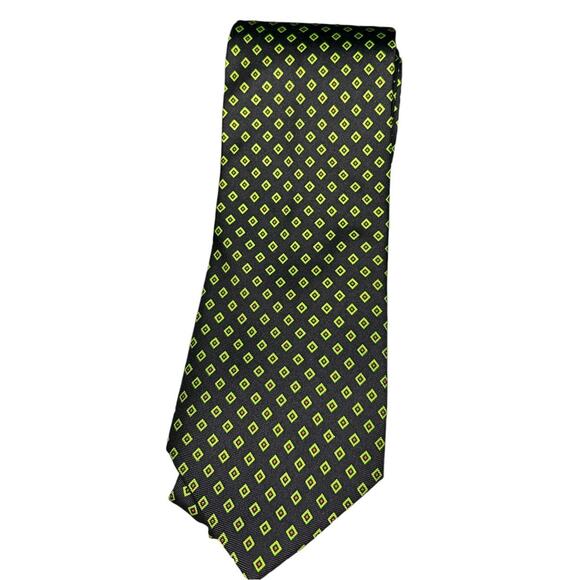 Polo by Ralph Lauren Silk Tie in Black with bright Green Squares 59" - Picture 2 of 5